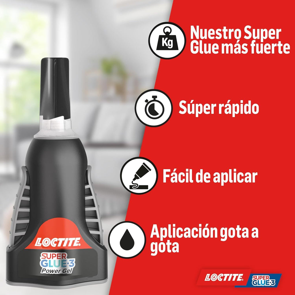 Loctite Super Glue-3 Power Gel Control Transparente, Pegamento Extrafuerte Universal, Rápido, Flexible, Resistente a Golpes, Torsión, Vibración, Temperaturas Extremas, Agua, Fórmula Antigoteo, 3g