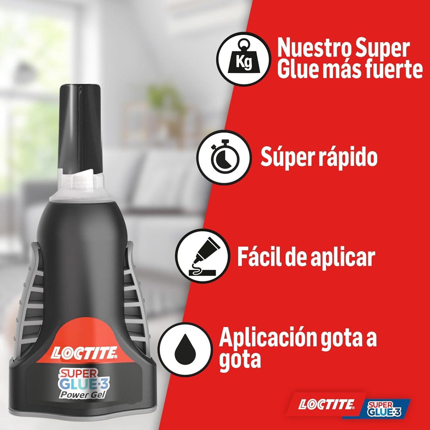 Loctite Super Glue-3 Power Gel Control Transparente, Pegamento Extrafuerte Universal, Rápido, Flexible, Resistente a Golpes, Torsión, Vibración, Temperaturas Extremas, Agua, Fórmula Antigoteo, 3g