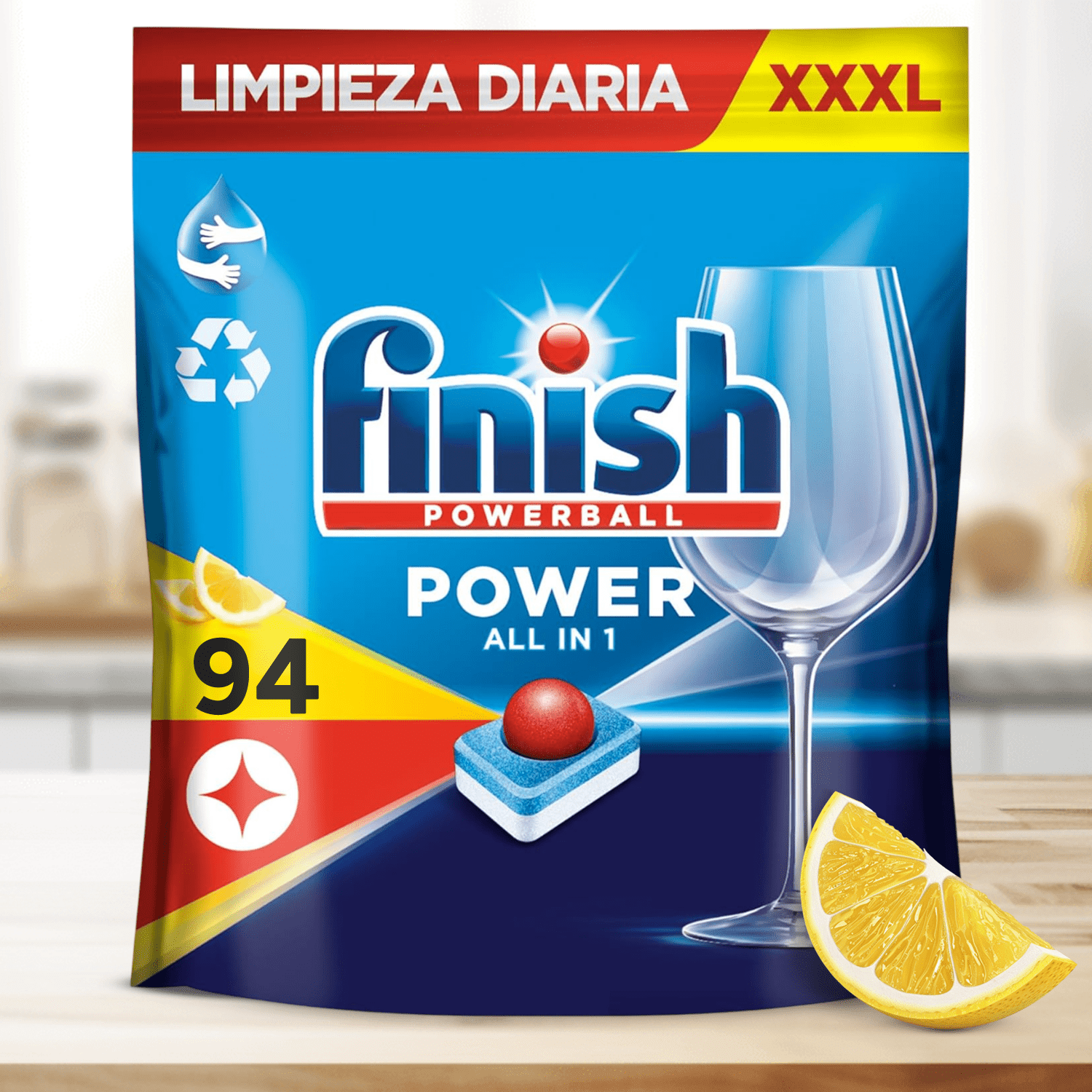 Finish Powerball Power All in 1 Pastillas Lavavajillas con Fragancia de Limón, 94 Pastillas