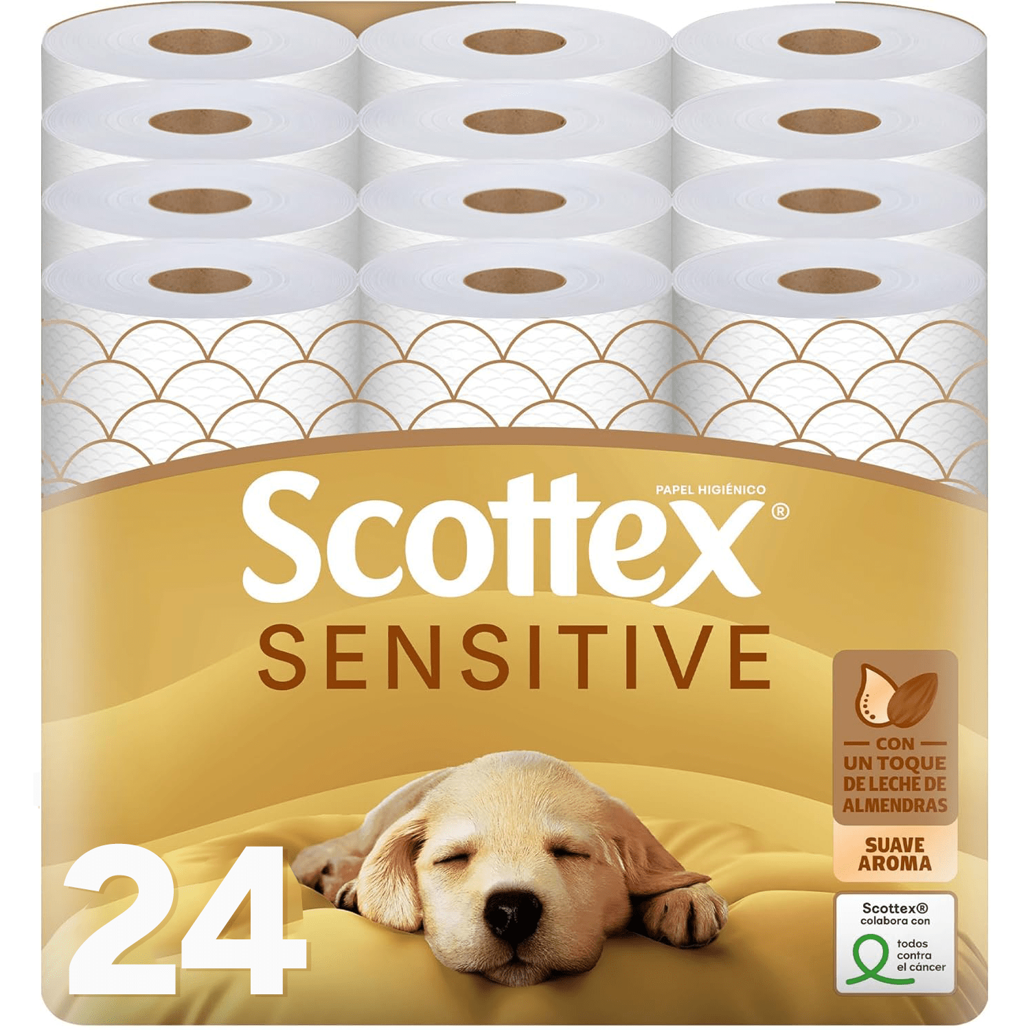 Scottex Papel Higiénico Sensitive con 3 Capas, Cuidado Delicado y Suave con un Toque de Leche de Almendras
