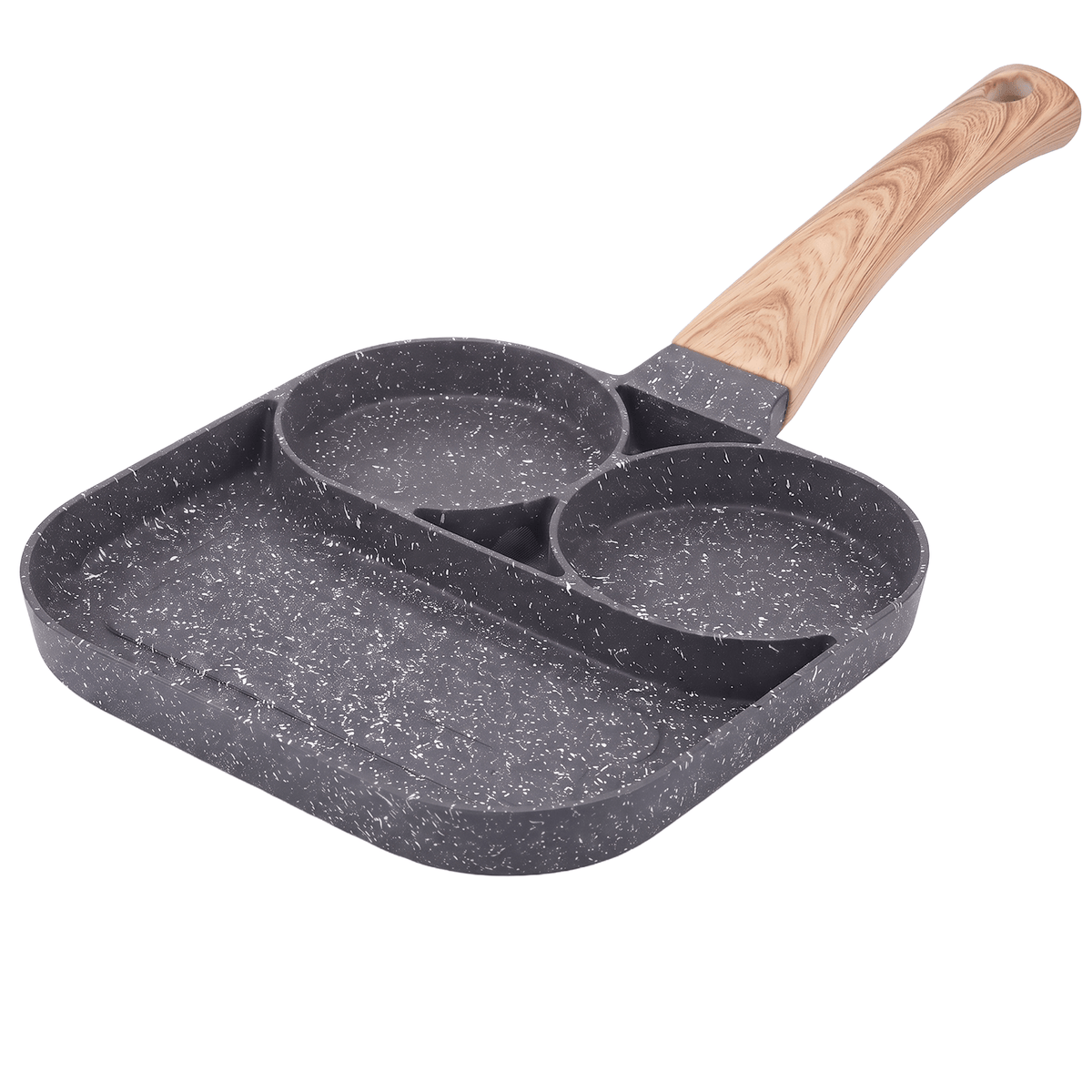Sartén de 3 Compartimentos, Fabricado en Aluminio de Alta Calidad, Fácil Limpieza, Revestimiento Antiadherente, Compatible con Todo Tipo de Cocinas, Perfecta para Huevos y Panqueques, 17 x 17cm