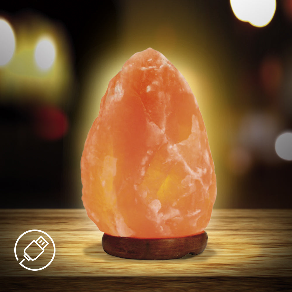 Lampara Sal de Himalaya Pequeña, Ideal para Crear un Ambiente Agradable, Incluye Base de Madera, Cable de Conexión USB y Bombilla, Mejoran el Sueño y el Descanso, Favorece la Concentración