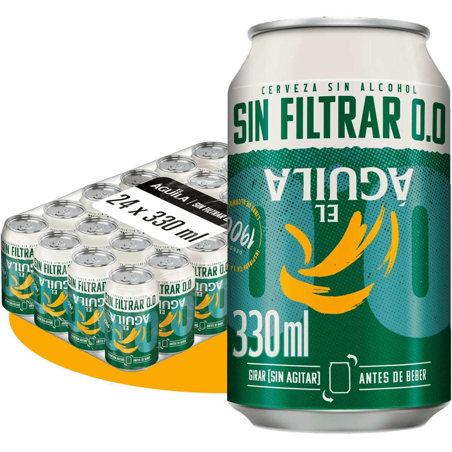 El Aguila Sin Filtrar 00 Cerveza Lager Especial Sin Alcohol Pack Lata, 24 Latas de 33cl