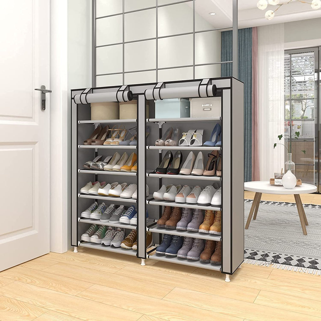 Zapatero Estante de Tela con Cubierta Frontal, Organizador de Zapatos Color Marrón Ideal para Optimizar Espacio