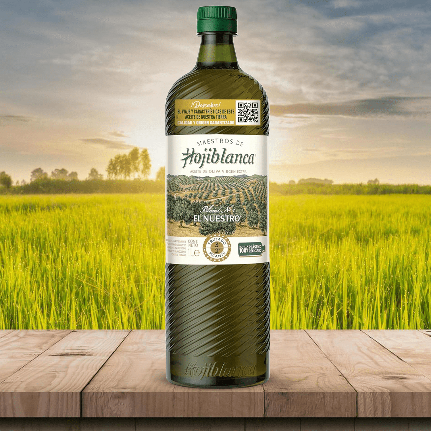 MAESTROS DE HOJIBLANCA Aceite de Oliva Virgen Extra, Botella de 1L