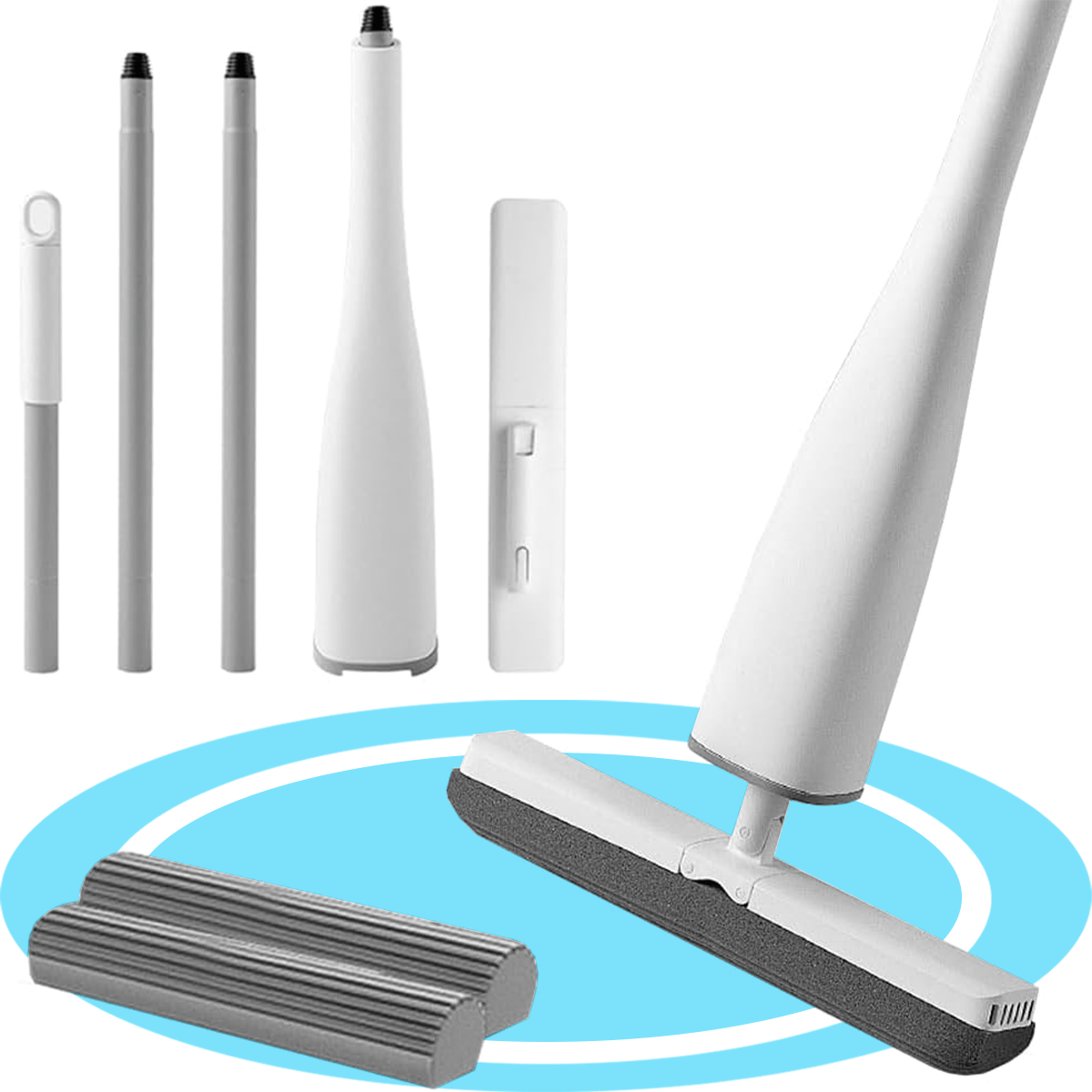 Mopa para Paredes y Techos, Mopa de Limpieza Giratoria 360, Mopa de Limpieza Suelo, Paredes, Techos, Muebles y Ventanas. Llega a Cualquier Rincón, Función Autoescurrido, Color Blanco, Incluye 2 Esponjas, Medidas Cabezal: 32 x 5 cm, Mango: 132 cm