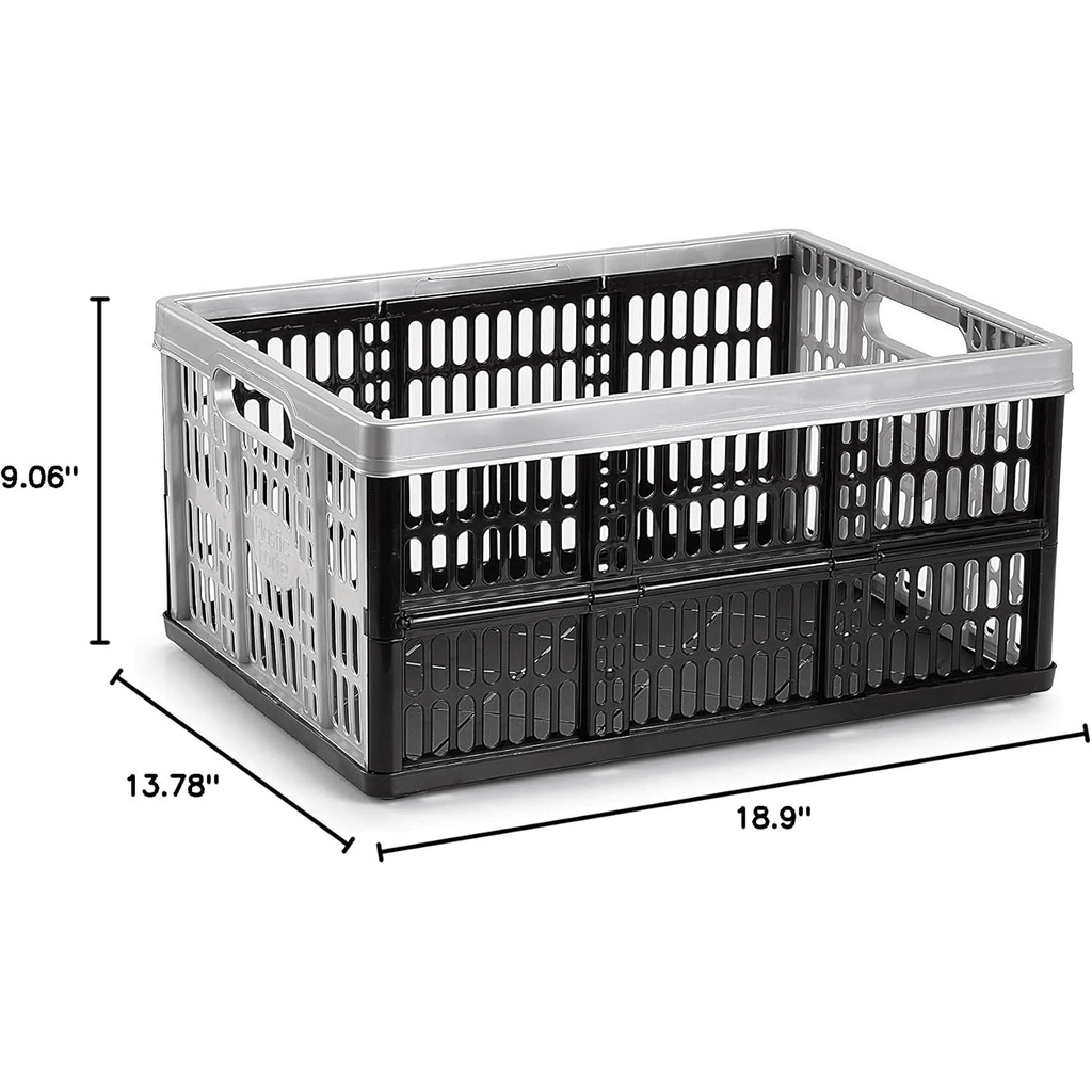 Caja Plegable de 32 Litros de Capacidad, Caja Almacenamiento Plástico Resistente y Robusta, 2 Asas Laterales para Facilitar el Transporte, Perfecta para Llevar en el Maletero del Coche, Medida sin Plegar 48 x 35 x 23 cm, Medida Plegada 48 x 35 x 4 cm