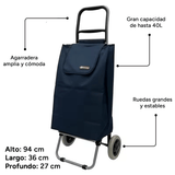 Carro Compra Plegable, Carro Plegable con Ruedas, Gran Capacidad de 40 Litros, 2 Ruedas Grandes Resistentes y Estables, Bolsa Desmontable Facilita Carga y Descarga de tus Compras, Fácil de Limpiar, Alto: 94 cm x Largo: 36 cm x Profundo: 27 cm
