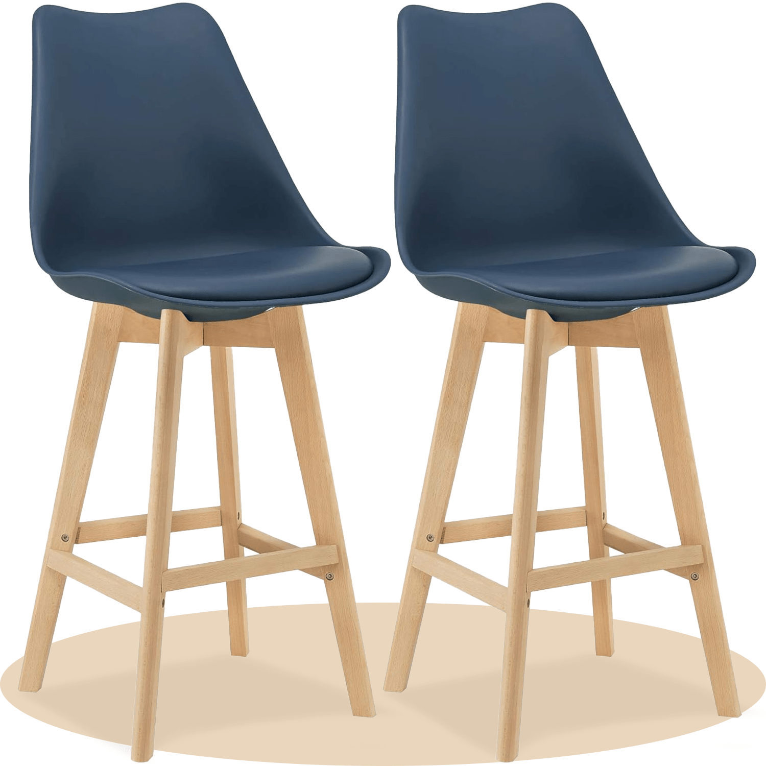 Taburete Alto Cocina con Respaldo, Asiento Blando y Tapizado, Patas Altas Resistentes de Madera de Haya con Reposapiés, Sillas Nórdicas, Ideal para Cocina, Salón, Comedor y Restaurante, 54.5 x 49.5 x 106 cm