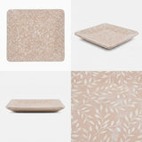 Vaciabolsillos Cuadrado de Madera, Bandeja Organizadora para Llaves, Monedas y Objetos Pequeños, Diseño Decorativo con Estampado de Hojas, Color Beige, 21.5 x 21.5 x 1 cm