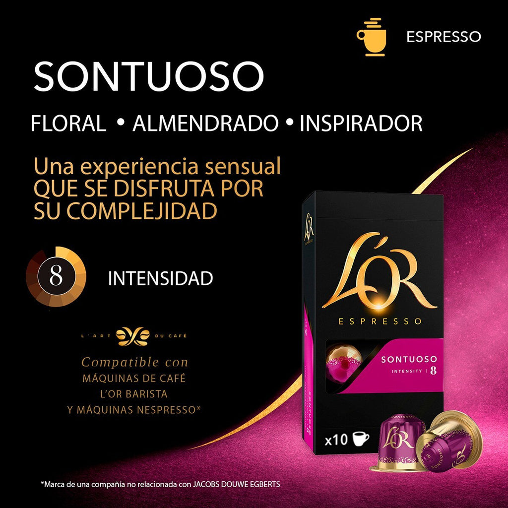 L'Or Espresso Café Cápsulas Sontuoso, Intensidad 8, Floral y Almendrado, 10/50 Cápsulas