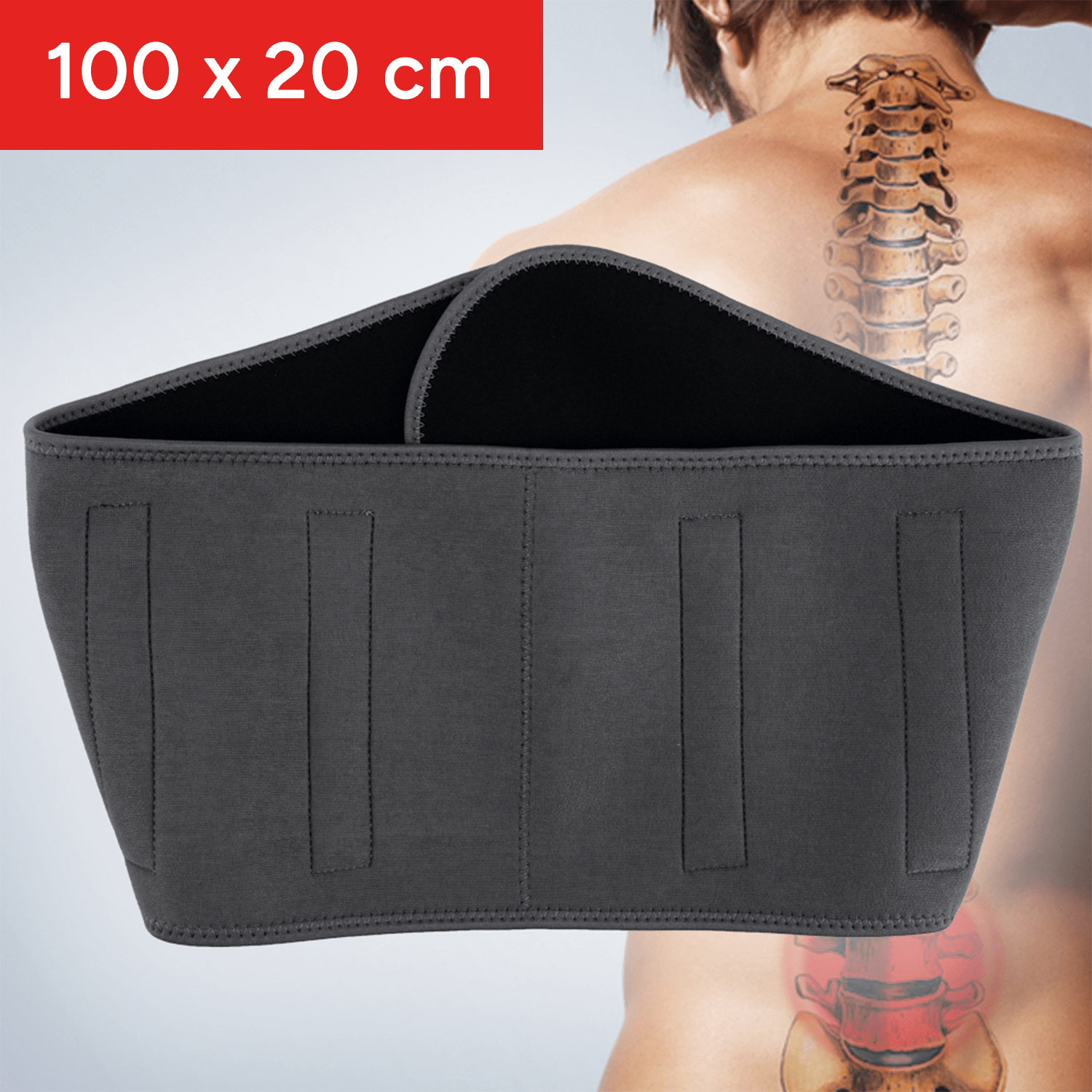 Cinta Lumbar de Poliéster con Fibras de Carbono y Bambú, Cinturón Lumbar con Imanes con Efecto Relajante, Faja Lumbar Lavable a Mano, Absorve el Sudor, Ayuda a Reducir la Fatiga, 100 x 20 cm