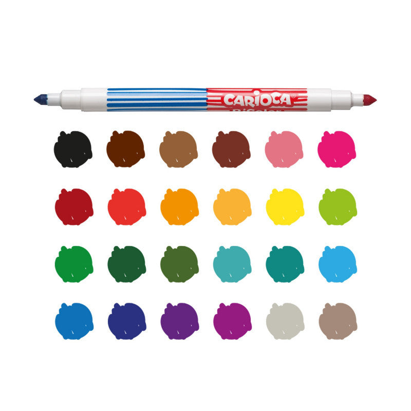 CARIOCA BiColor Rotuladores de Colores con Doble Punta, Punta Media, Rotuladores Lavables, Paquete de 12 Rotuladores con 24 Colores