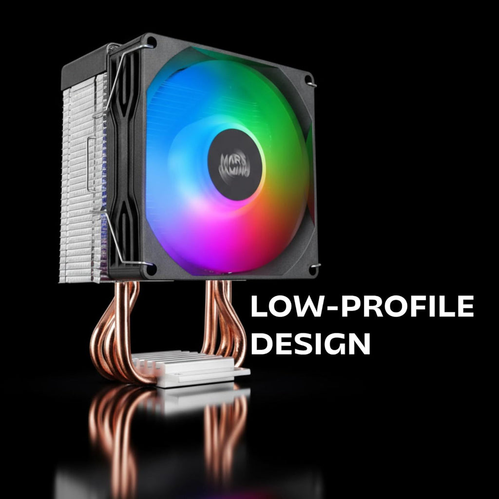 Mars Gaming MCPU-X3, Disipador CPU 190W TDP, 3x Heatpipes, Ventilador PWM FDB, Iluminación FRGB, Diseño Compacto SFF/Mini-ITX, Aletas de Aluminio, Cooler PC con Compatibilidad Intel y AMD, Negro