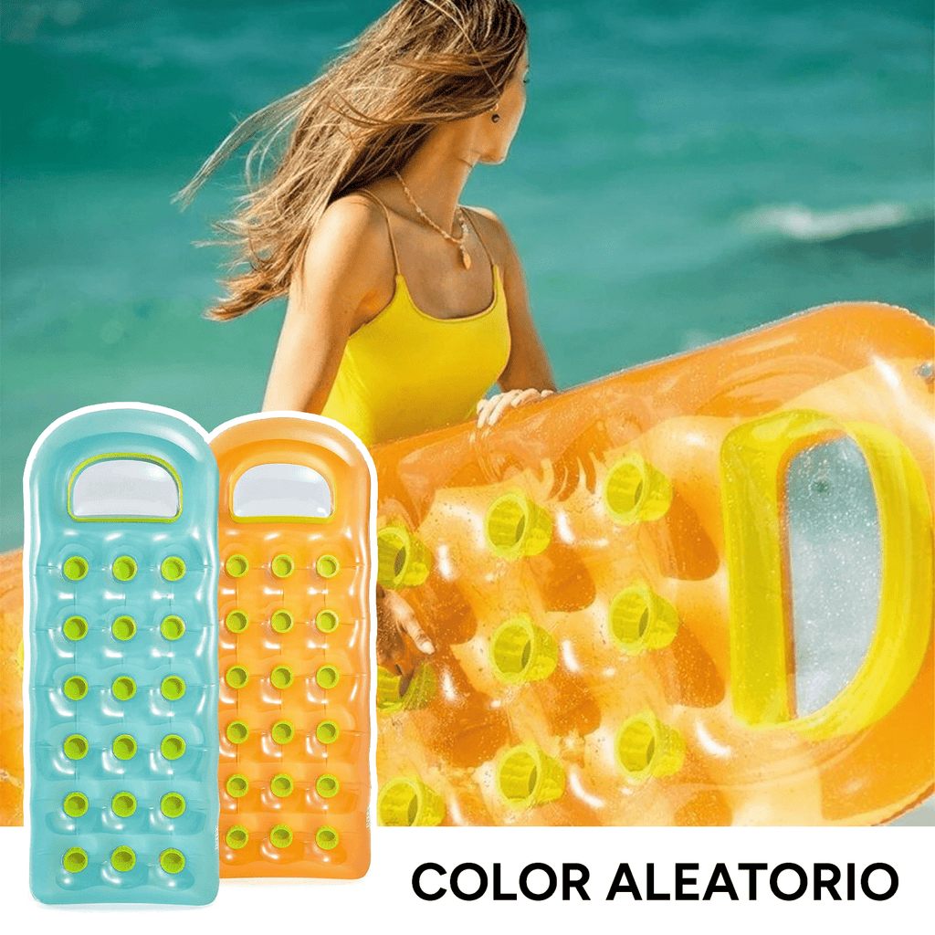 Colchoneta Inflable Piscina, Hamaca de Agua Flotante con 18 Posavasos y Almohada Transparente, Hecha de Vinilo Ultra Resistente, Incluye Parche para Reparar Pequeños Poros o Pinchazos, 100kg Peso Máximo, Color Aleatorio, 188 x 71 cm