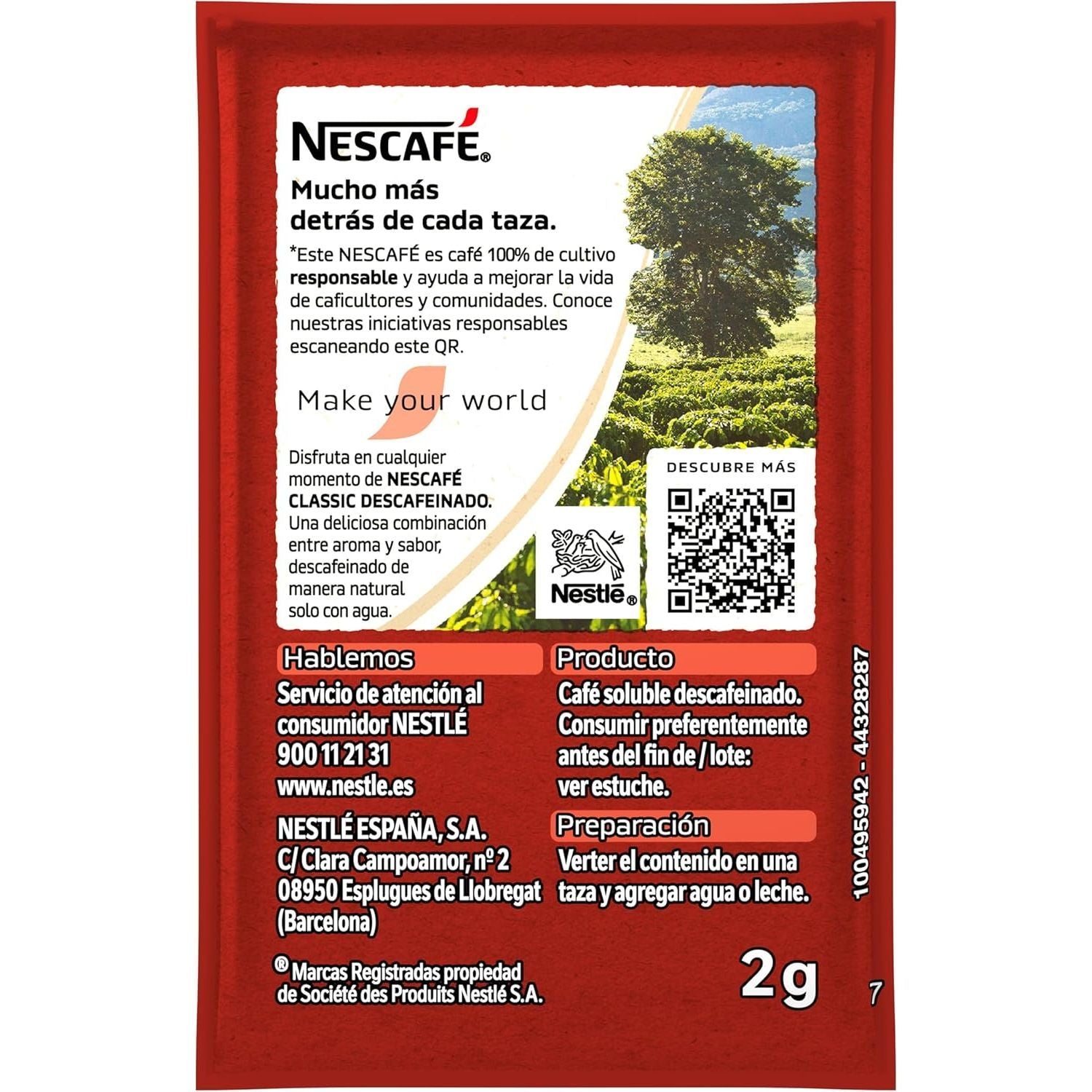 Nescafé Classic Descafeinado, Café Soluble Descafeinado en Sobre, 2g de Café por Sobre, Tueste Selecto, Intensidad 7, 60 Sobres