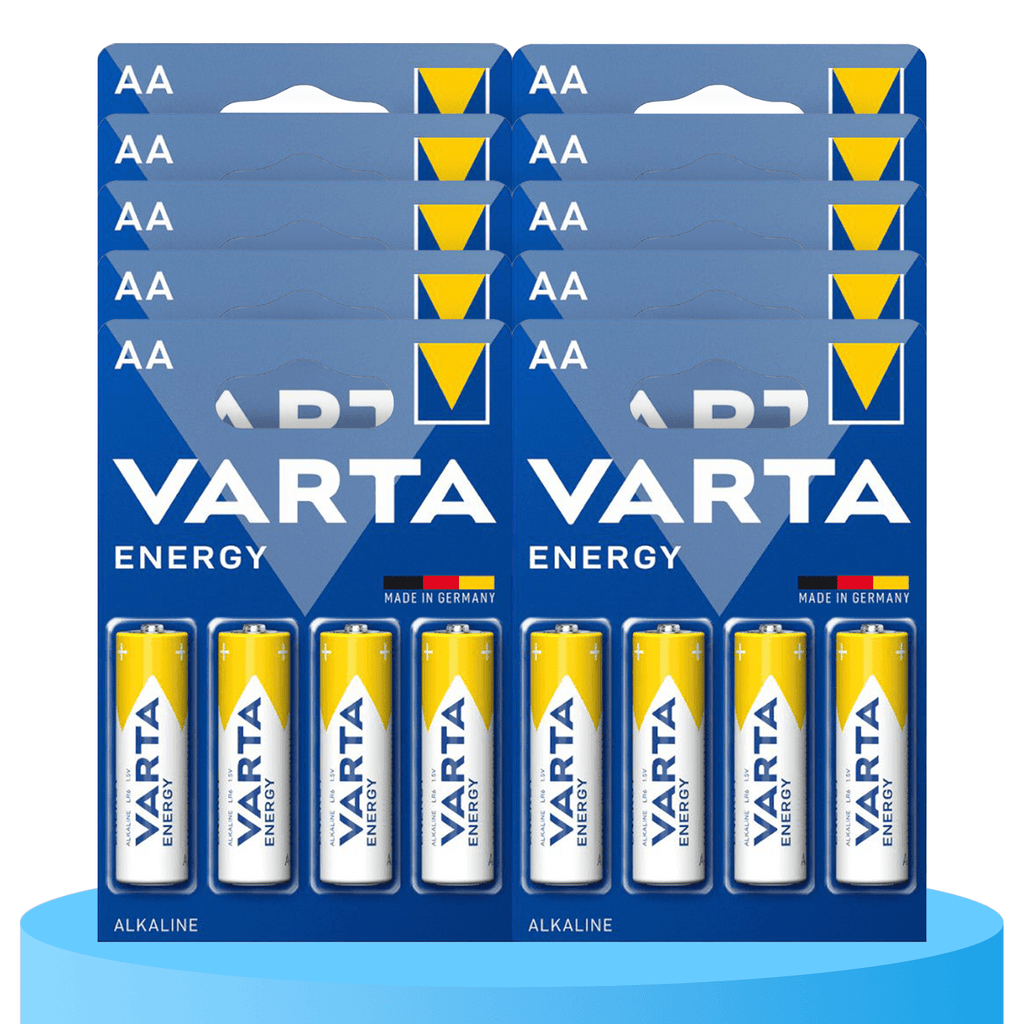 Pilas AA Alcalinas de Alto Rendimiento, VARTA Energy, Larga Duración, Energía Continua, Ideal para Controles Remotos, Juguetes Electrónicos, Linternas, Lámparas, Relojes, Cámaras y Otros Dispositivos de Uso Diario - VARTA