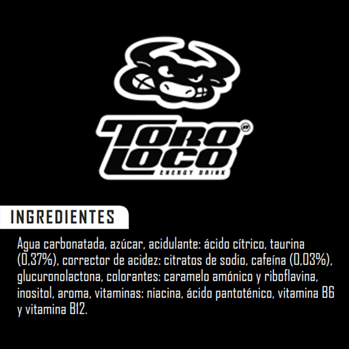 Toro Loco Bebida Energética Sabor Original, Bebida Energética para Gamers, 12 Latas de 500ml