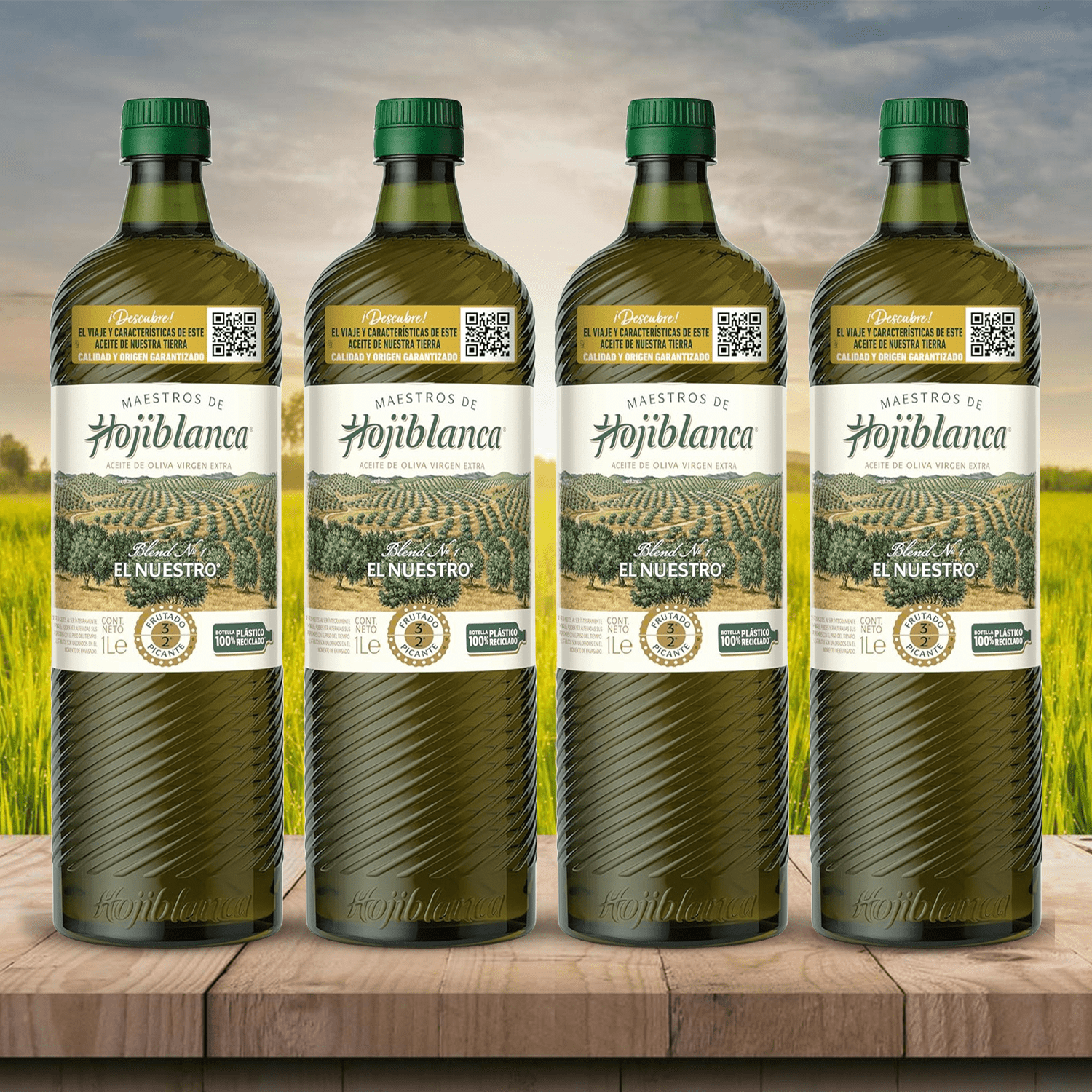 MAESTROS DE HOJIBLANCA Aceite de Oliva Virgen Extra, Botella de 1L