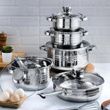 Batería de Cocina 12 Piezas, Juego de Ollas, Cazo y Sartén de Acero Inoxidable, Tapas Incluidas, Apto para Lavavajillas, Apto para Cocina Eléctrica, Gas, Vitrocerámica e Inducción