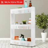 Carrito de Almacenamiento de 3 Alturas con Ruedas para moverlo Facilmente, Carrito Organizador de 54,3 x 12,4 x 72 cm, Ideal para Cocina y Baño, Ocupa poco Espacio, Robusto y Duradero