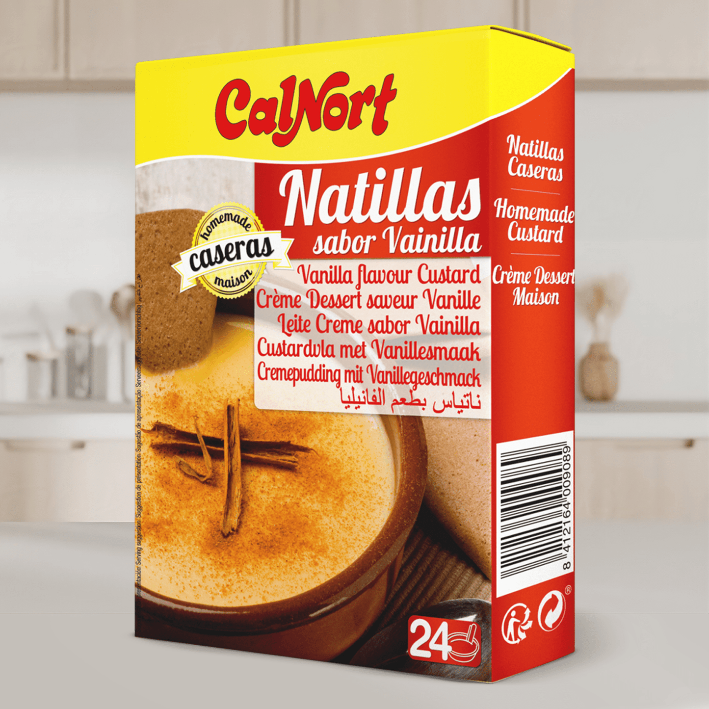 CALNORT Natillas en Polvo, Natillas Caseras de Vainilla, Sin Gluten, 3 Sobres de 40g por Paquete, 120g en Total, 24 Raciones