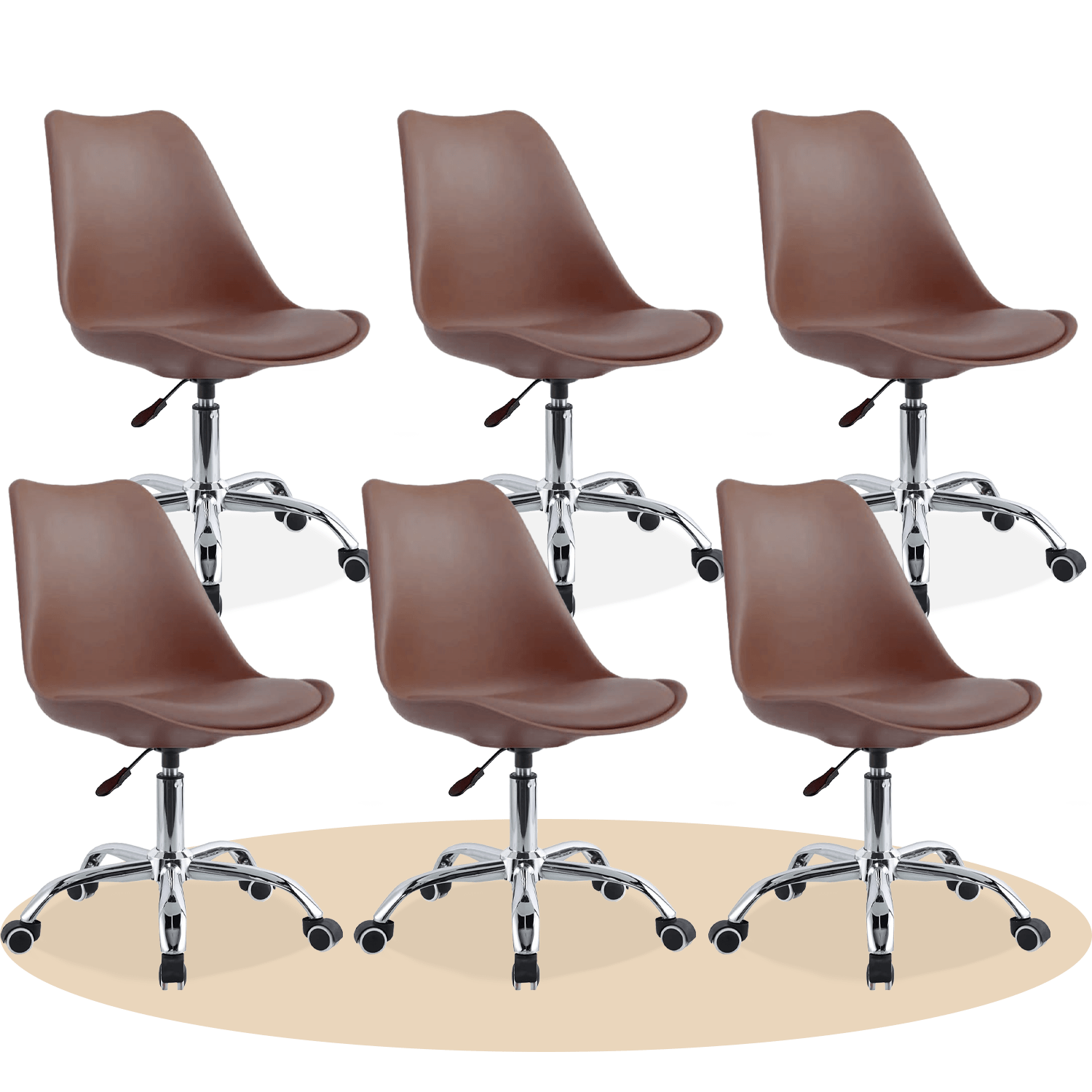 Silla Escritorio Ergonómica con Ruedas, Silla Oficina Giratoria con Altura Ajustable, Acolchada, Estilo Nórdico, Ideal para Estudio y Oficina