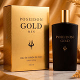 Poseidon Gold Eau de Toilette para Hombre, Perfume de Aroma Cítrico y Especiado con Notas de Mandarina, Menta, Canela, Ámbar y Maderas, 150 ml