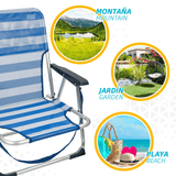 Silla Plegable Playa Reclinable y Resistente. Soporta hasta 100kg. Posición fija. Sistema Antivuelco. Ideal para Playa, Jardín, Terraza o Camping. 44x40x72cm