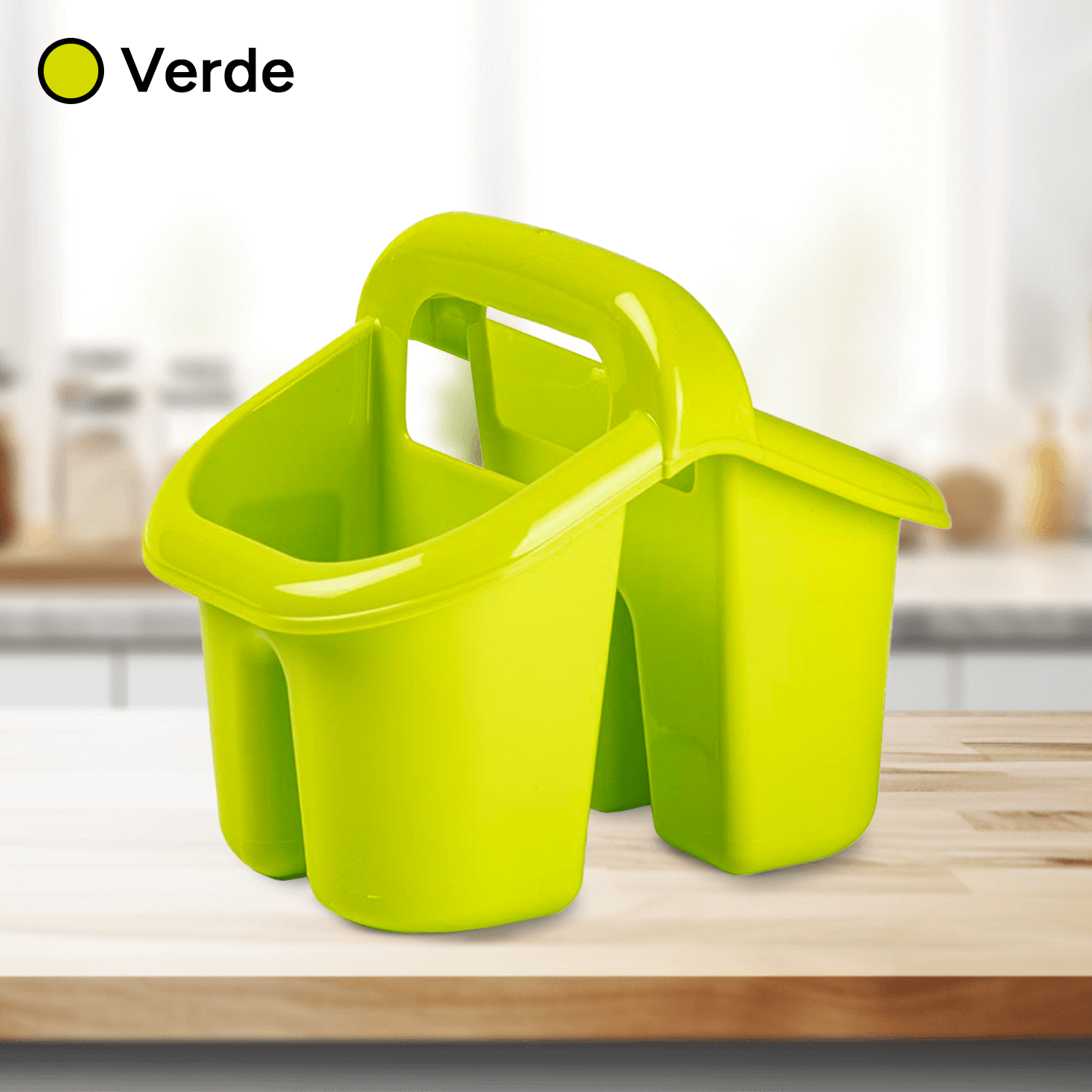 Escurridor Cubiertos con Asa, Soporte para Cubiertos y Utensilios de Cocina, Resistente, Fácil de Limpiar, 4 Compartimentos, Apto para Lavavajillas, 19 x 15,5 x 16