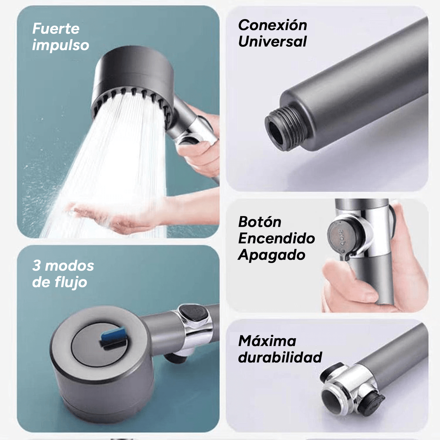 Cabezal de Ducha Multifunción, Ducha Cabezal Filtro Impurezas, 3 Modos de Ducha, Aumenta la Presión del Agua, Ahorra Agua, Pulsador de Apertura y Cierre, Universal ideal para la Mayoría de Brazos de Ducha