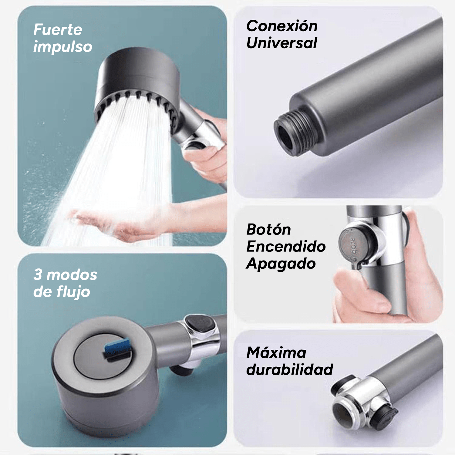 Cabezal de Ducha Multifunción, Ducha Cabezal Filtro Impurezas, 3 Modos de Ducha, Aumenta la Presión del Agua, Ahorra Agua, Pulsador de Apertura y Cierre, Universal ideal para la Mayoría de Brazos de Ducha