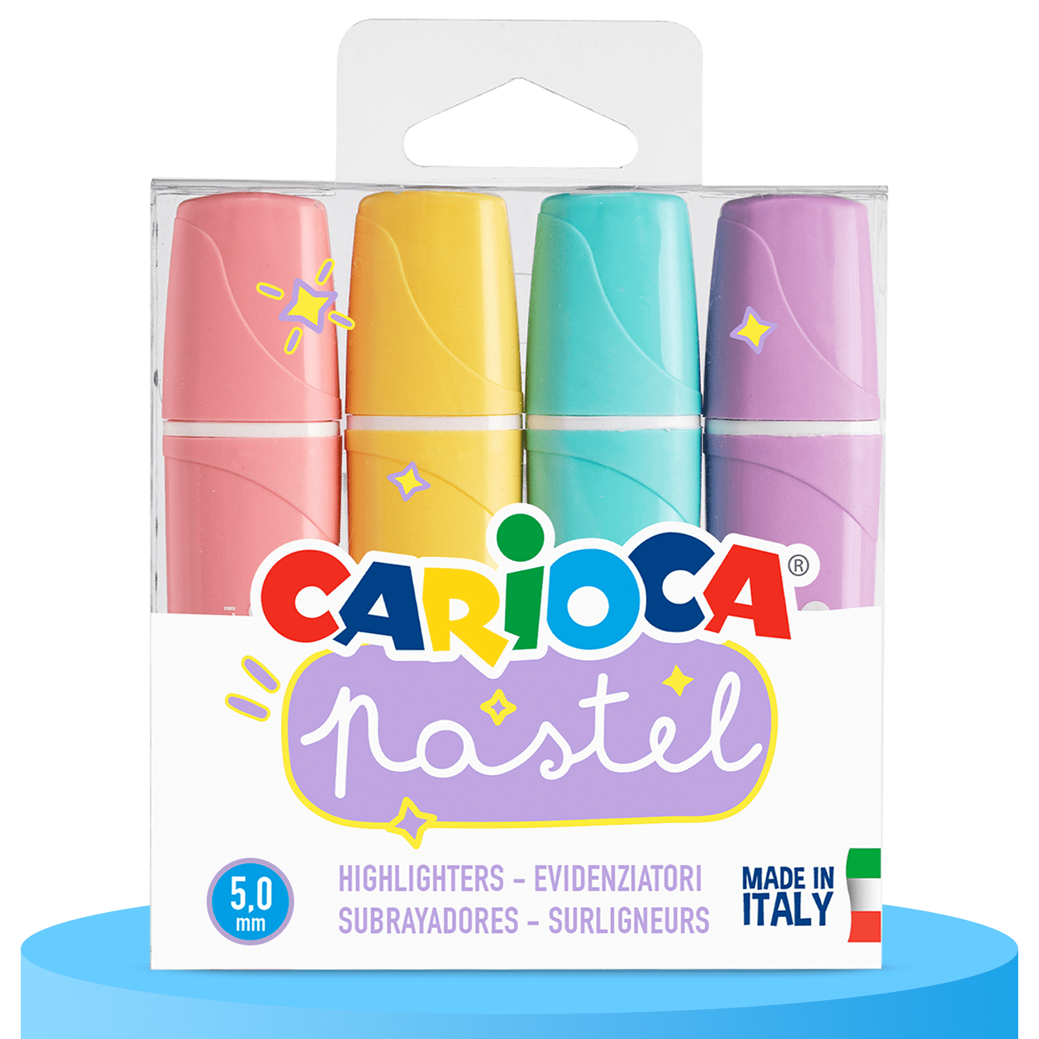CARIOCA Subrayadores de Colores Pastel, Punta Estandar de Marcador de 5mm, Paquete con 4 Colores Diferentes