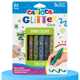 CARIOCA Pegamento con Glitter ideal para Madera, Papel, Cartón, Cerámica y Cristal, Paquete de 6 Pegamentos de 10,5ml