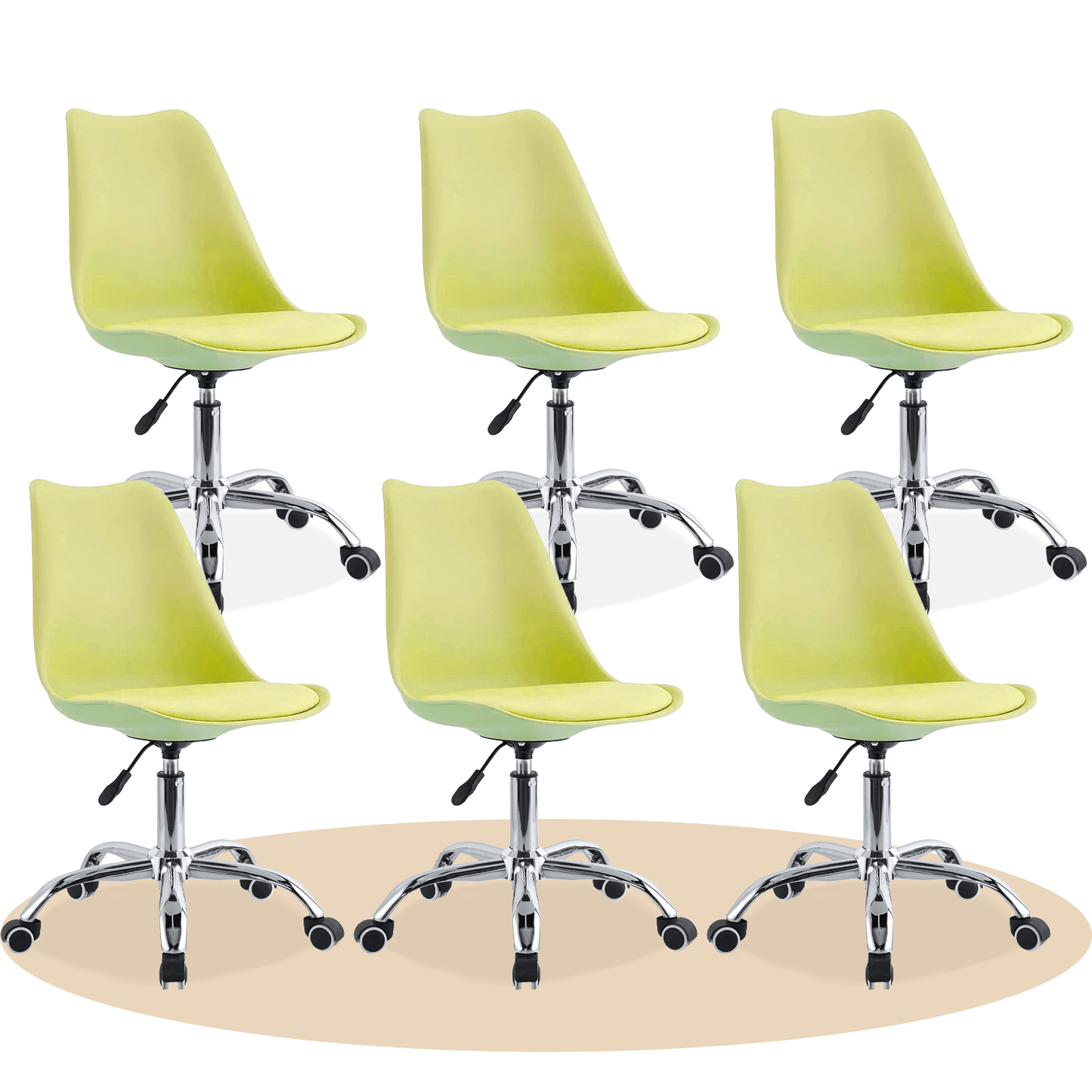 Silla Escritorio Ergonómica con Ruedas, Silla Oficina Giratoria con Altura Ajustable, Acolchada, Estilo Nórdico, Ideal para Estudio y Oficina