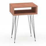 Mesita de Noche con Compartimento Abierto, Mesa Auxiliar para Dormitorio con Espacio de Almacenamiento y Patas Metálicas, Acabado Efecto Madera, 45 x 27 x 59 cm
