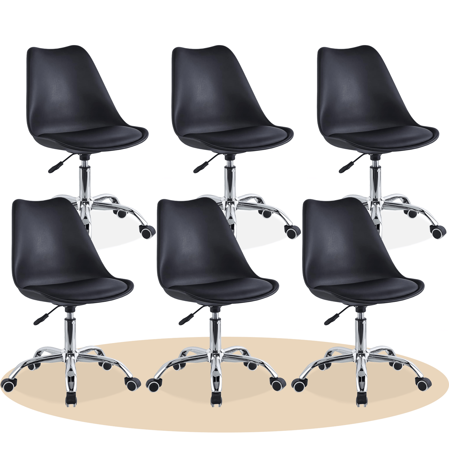 Silla Escritorio Ergonómica con Ruedas, Silla Oficina Giratoria con Altura Ajustable, Acolchada, Estilo Nórdico, Ideal para Estudio y Oficina