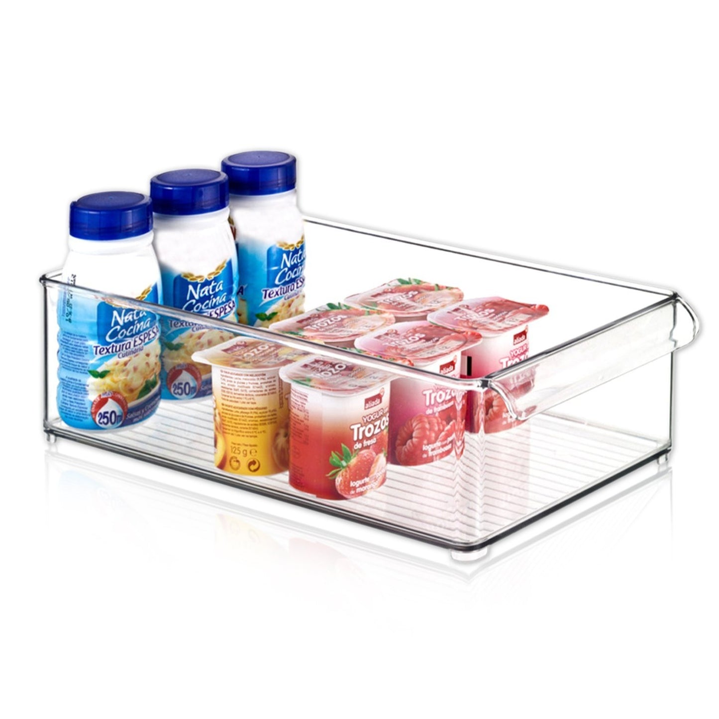 Organizador Nevera con Gran Capacidad, Muy Resistente, Asa Incorporada, Caja de Almacenamiento Transparente para Nevera, 30.5 x 20.5 x 10.2 cm