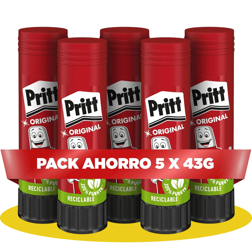 Pritt Barra Pegamento, Barra Adhesiva, Cola Universal de Adhesión Fuerte para Manualidades, 5 Barras de 43g