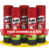 Pritt Barra Pegamento, Barra Adhesiva, Cola Universal de Adhesión Fuerte para Manualidades, 5 Barras de 43g