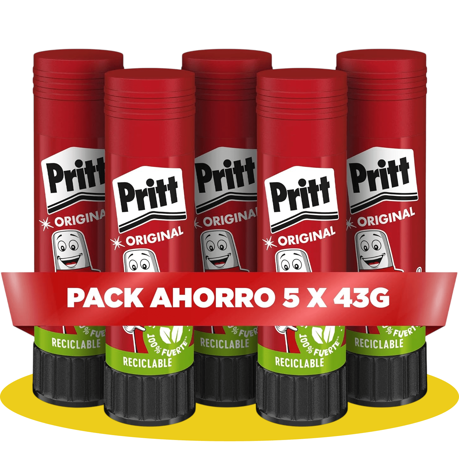 Pritt Barra Pegamento, Barra Adhesiva, Cola Universal de Adhesión Fuerte para Manualidades, 5 Barras de 43g