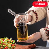 Aceitera Vinagrera 2 en 1 250ml, Botella de Condimentos de Borosilicato de Cuello Largo, Aceitera de Cocina Antigoteo y a Prueba de Fugas, Vinagrera con Spray, Diseño Moderno y Transparente para la Cocina del Hogar, 250ml