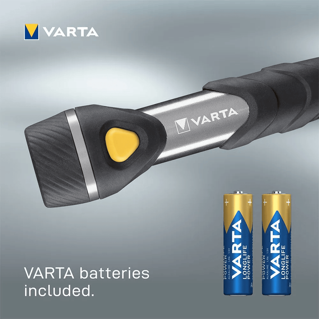 Linterna con Pilas, Multi LED, 40 Lumens, 62h de Duración, 29m de Alcance, Carcasa Resistente a Golpes, Correa de Mano Incluida, Funciona con 2 Pilas AA (incluidas), 16.3cm de Longitud - VARTA