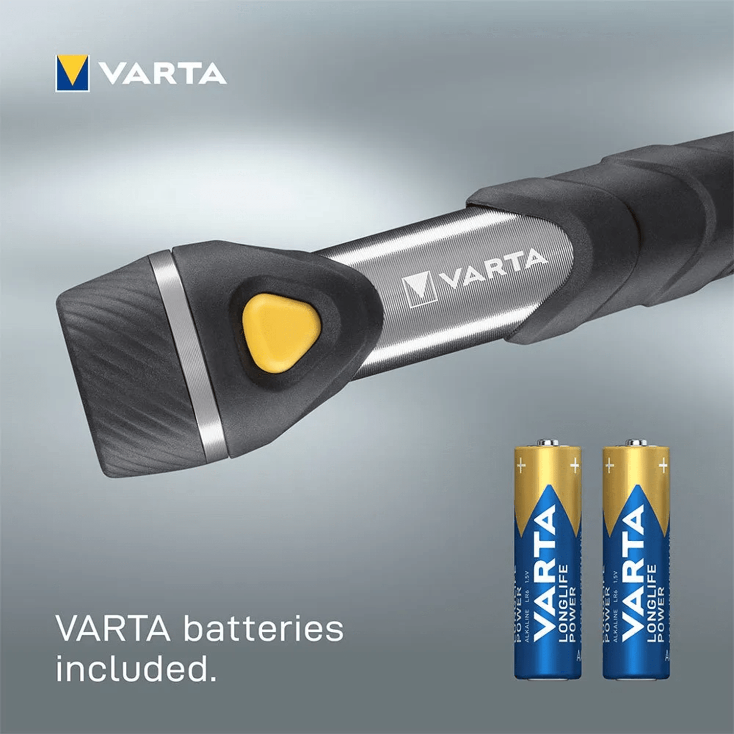 Linterna con Pilas, Multi LED, 40 Lumens, 62h de Duración, 29m de Alcance, Carcasa Resistente a Golpes, Correa de Mano Incluida, Funciona con 2 Pilas AA (incluidas), 16.3cm de Longitud - VARTA