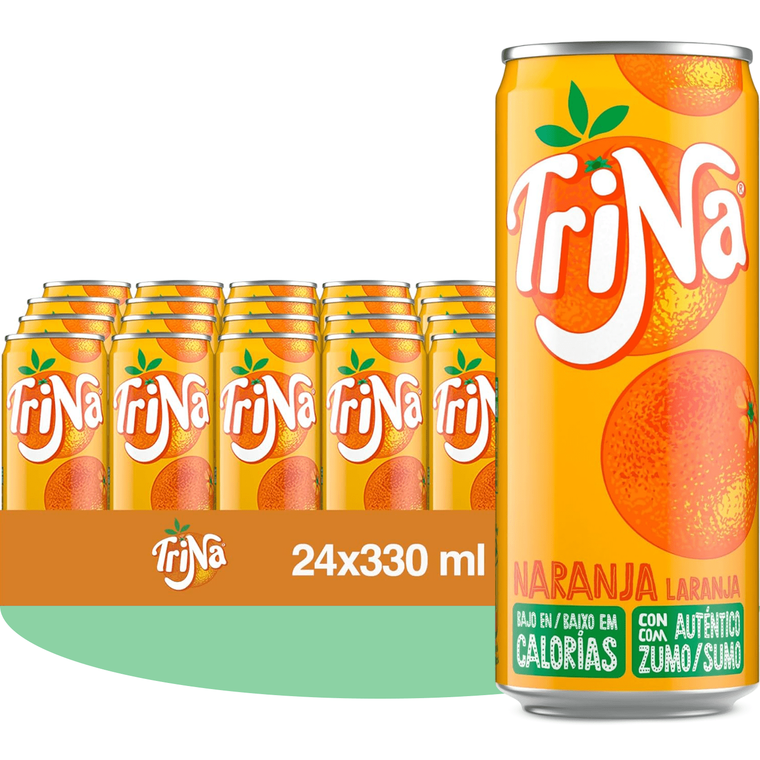 Trina Naranja, Refresco Sin Gas de Naranja, Refresco Bajo en Calorías, Paquete de 24 Latas de 330 ml