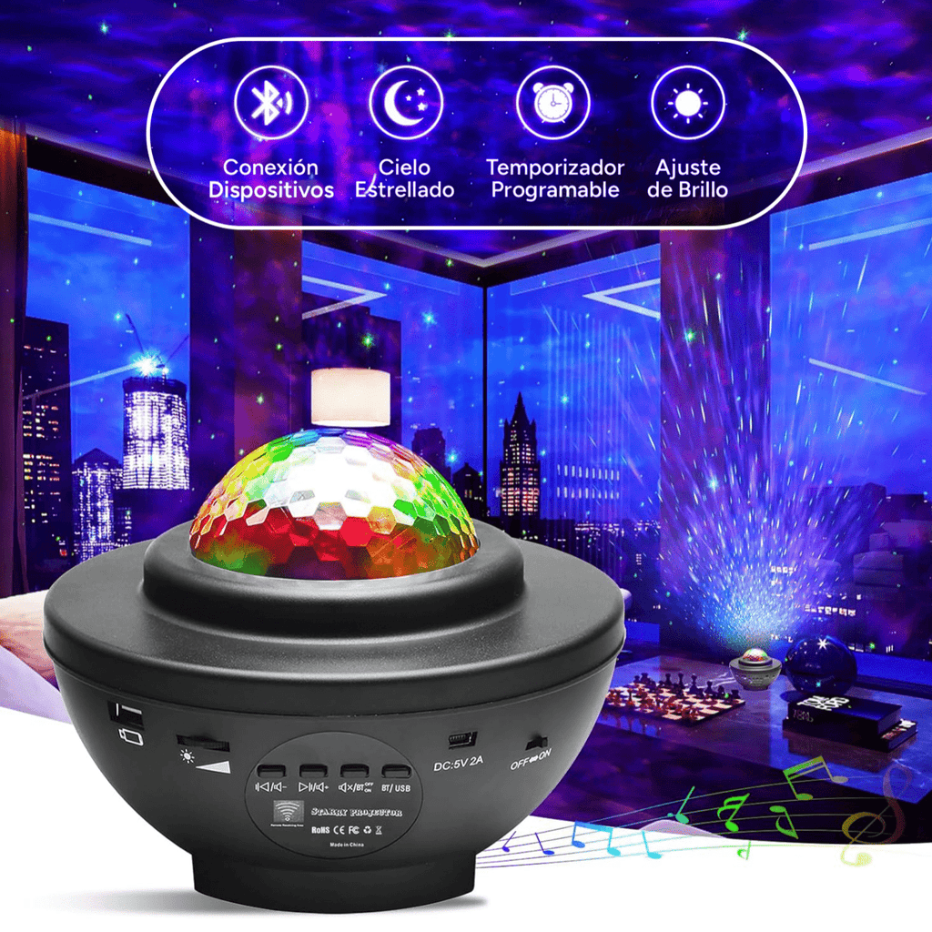 Lampara Proyector de Estrellas LED, Proyector Galaxias con Altavoz, Mando a Distancia y Temporizador, Proyector de Estrellas para Dormitorio, Múltiples Modos de Luz y Colores