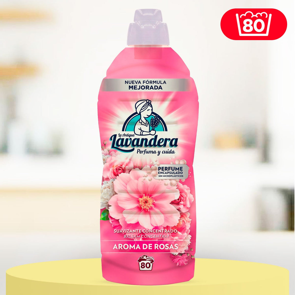La Antigua Lavandera Suavizante para Ropa, Aroma de Rosas y Fácil Planchado, 1,76 L, 80 Lavados