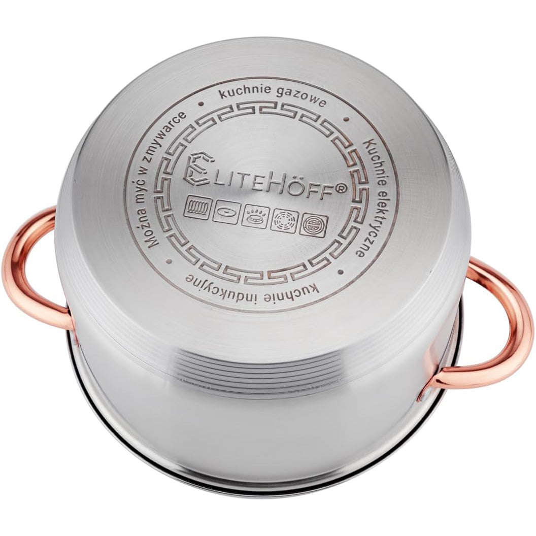 Batería de Cocina 12 Piezas, Juego de Ollas, Cazo y Sartén de Acero Inoxidable, Tapas Incluidas, Apto para Lavavajillas, Apto para Cocina Eléctrica, Gas, Vitrocerámica e Inducción