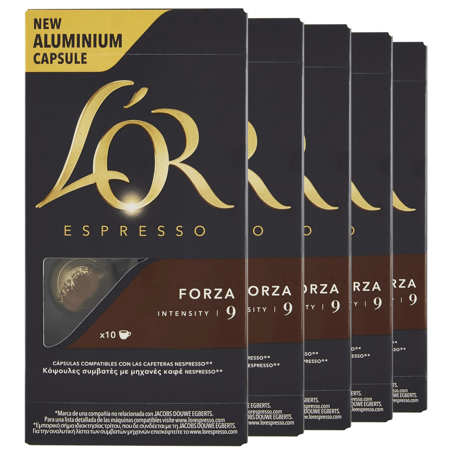 L'Or Espresso Café Cápsulas Forza, Intensidad 9, Notas Cremosas y de Nuez, 10/50 Cápsulas