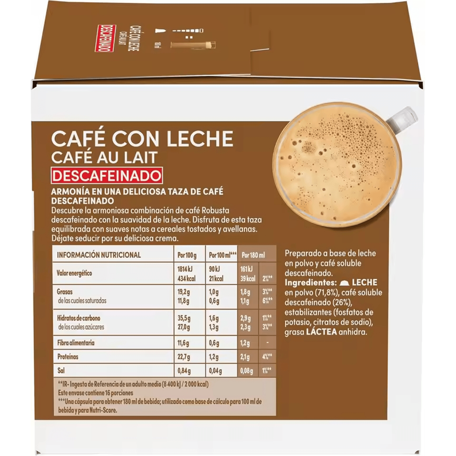 NESCAFÉ Dolce Gusto Café con Leche Descafeinado, 90 Cápsulas de Café, Intensidad 7, Para Cafeteras Dolce Gusto, 90 Cápsulas